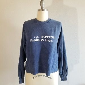 Zara Faded Blue Cropped Sweatshirt Size Medium